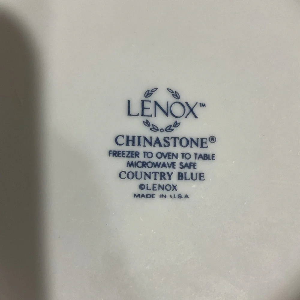Pretty Lenox Chinastone Country Blue White Bowl with Blue Scroll Motif made USA